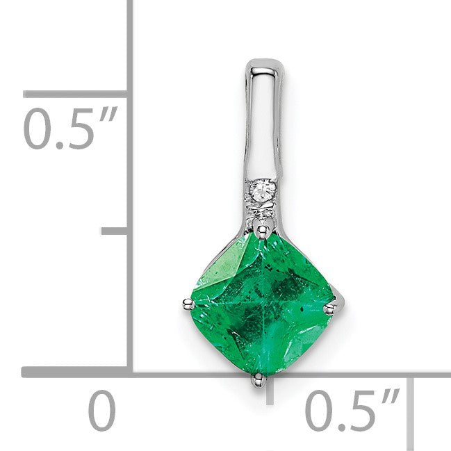 14k White Gold Cushion Emerald and Diamond Pendant