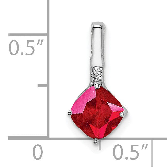 14k White Gold Cushion Ruby and Diamond Pendant