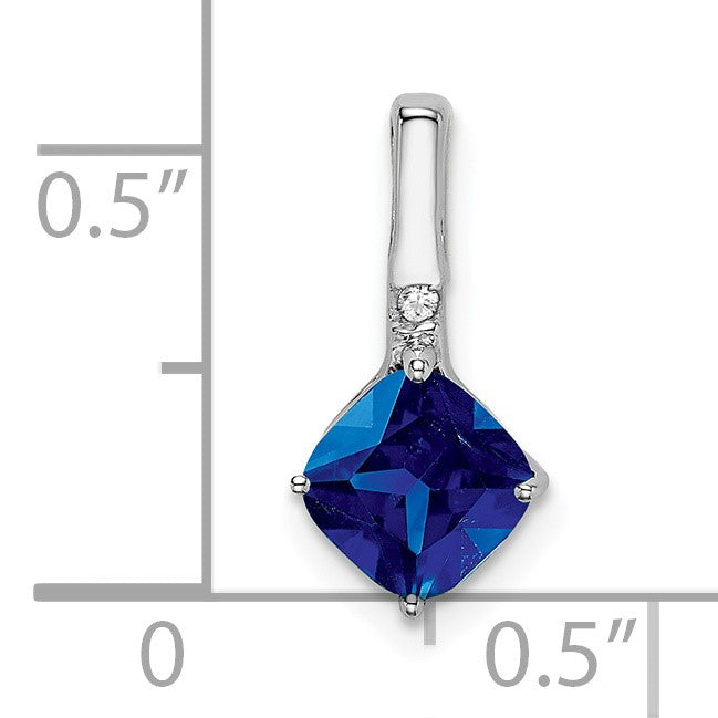 14k White Gold Cushion Sapphire and Diamond Pendant