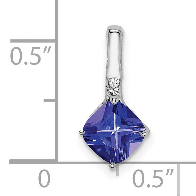 14k White Gold Cushion Tanzanite and Diamond Pendant