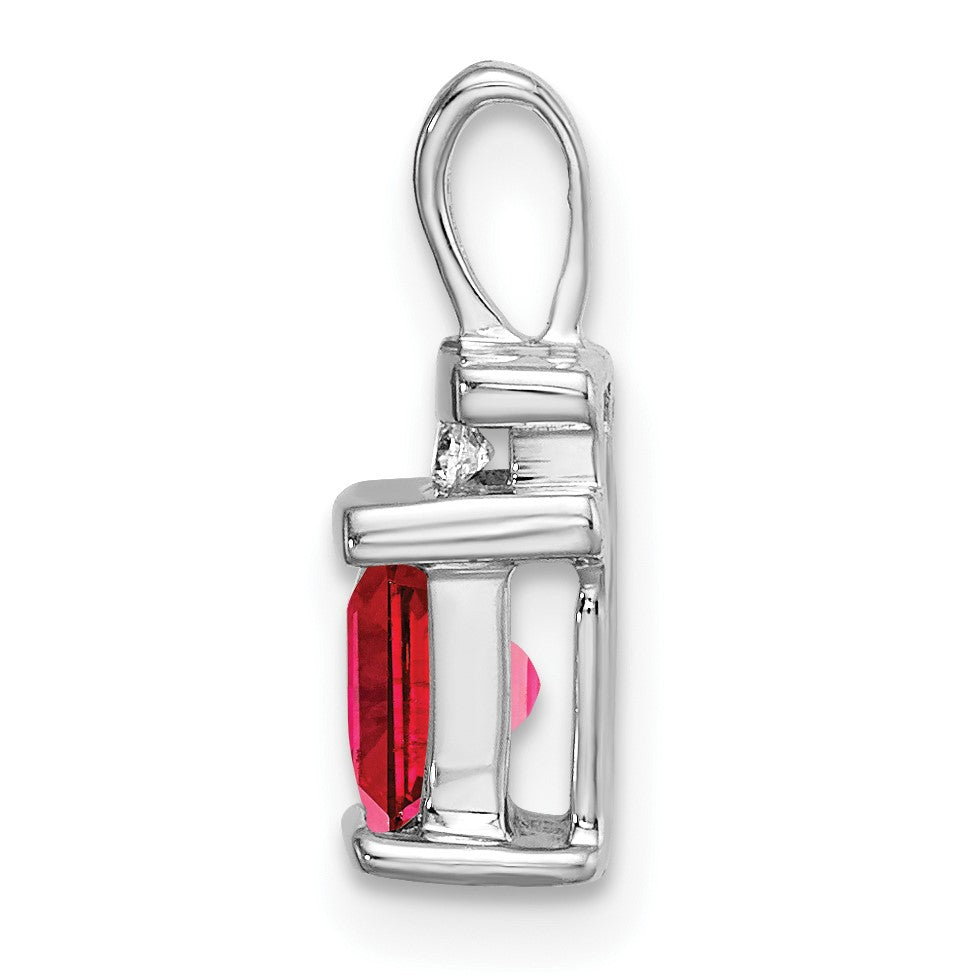14k White Gold Square Ruby and Diamond Pendant