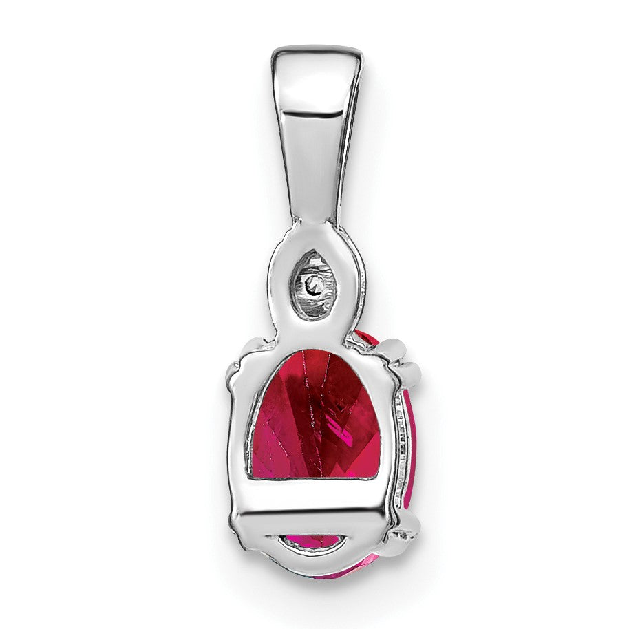 14k White Gold 7x5mm Oval Ruby and Diamond Pendant