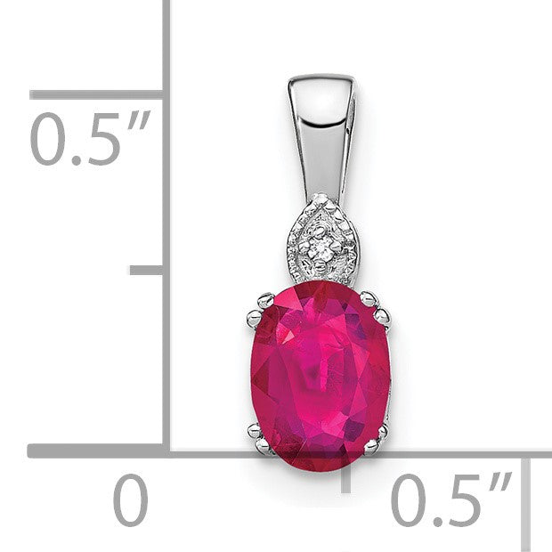 14k White Gold 7x5mm Oval Ruby and Diamond Pendant