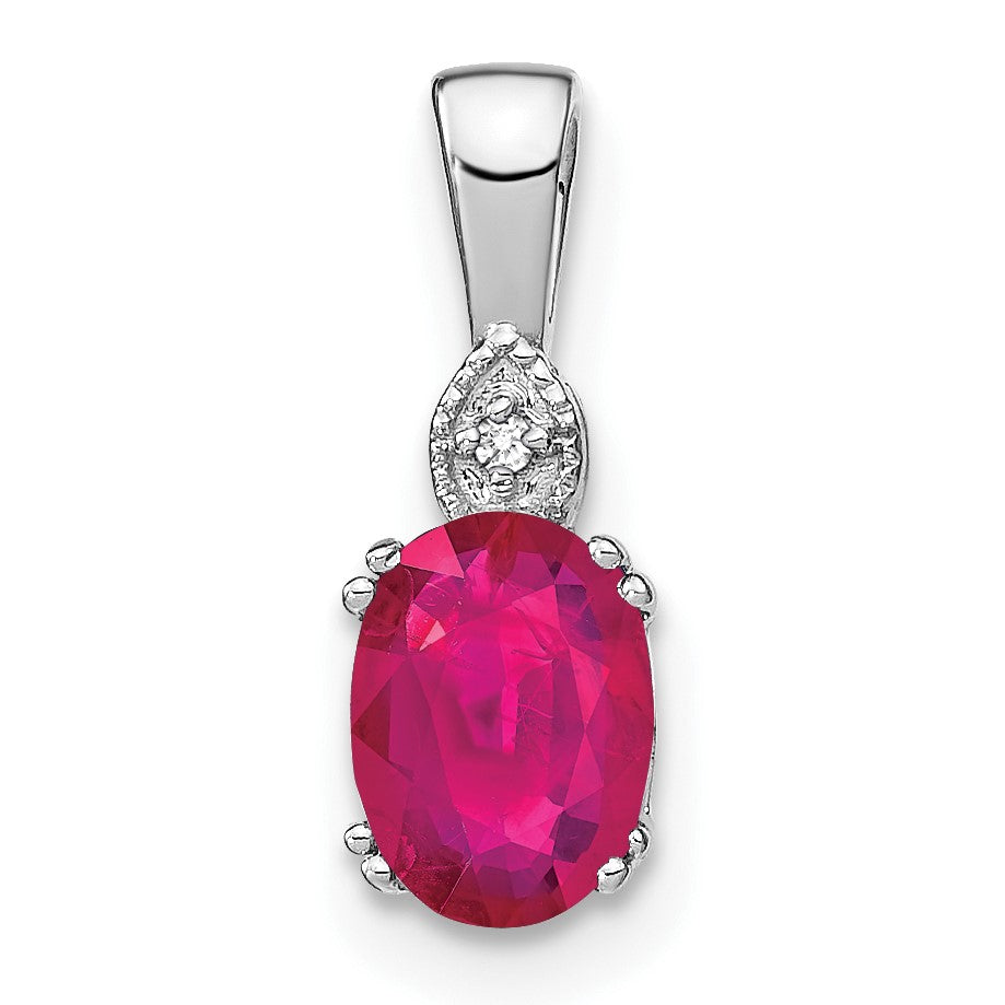14k White Gold 7x5mm Oval Ruby and Diamond Pendant