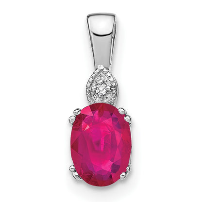 14k White Gold 7x5mm Oval Ruby and Diamond Pendant
