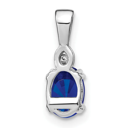 14k White Gold 7x5mm Oval Sapphire and Diamond Pendant