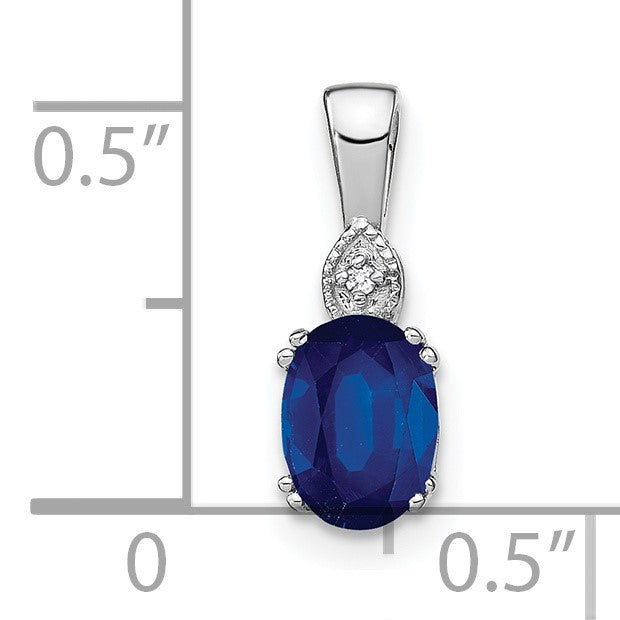 14k White Gold 7x5mm Oval Sapphire and Diamond Pendant