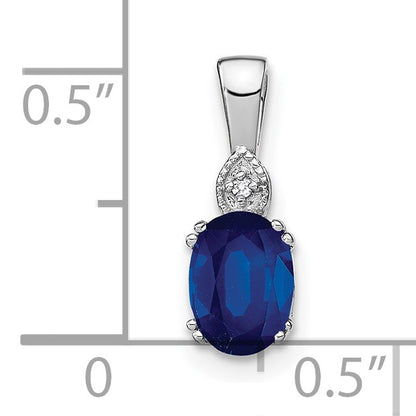 14k White Gold 7x5mm Oval Sapphire and Diamond Pendant