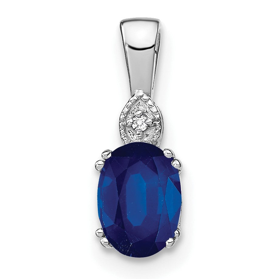 14k White Gold 7x5mm Oval Sapphire and Diamond Pendant