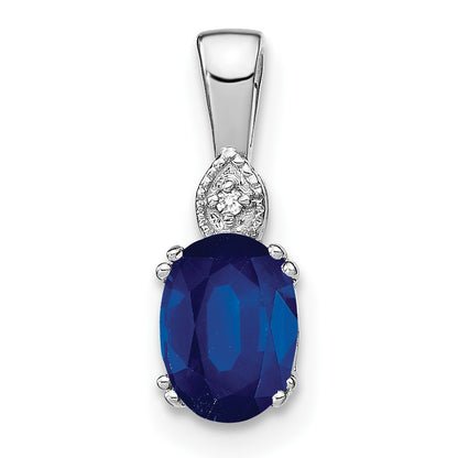 14k White Gold 7x5mm Oval Sapphire and Diamond Pendant