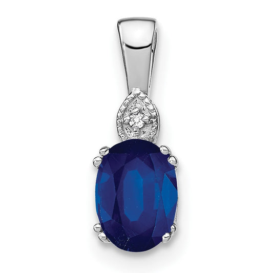 14k White Gold 7x5mm Oval Sapphire and Diamond Pendant