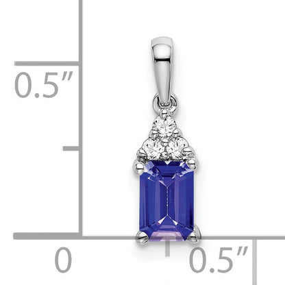 14k White Gold Emerald-shape Tanzanite and Diamond Pendant