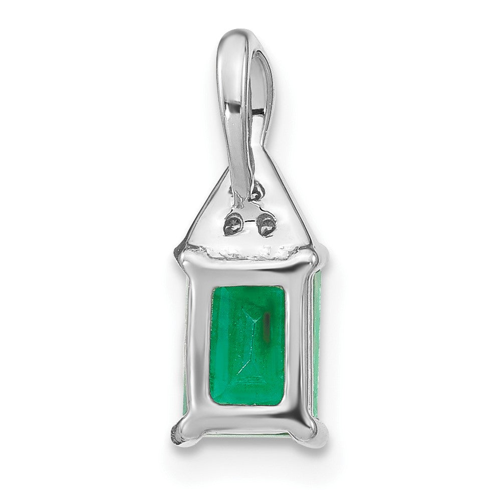 14k White Gold Rectangle Emerald and Diamond Pendant