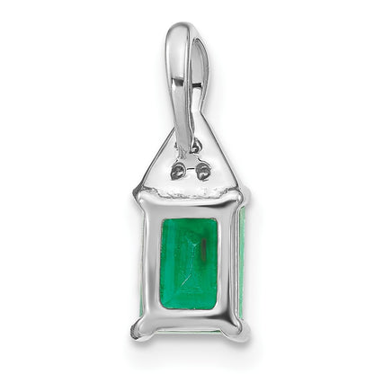 14k White Gold Rectangle Emerald and Diamond Pendant