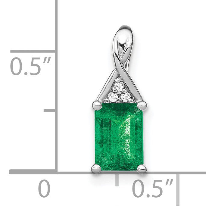 14k White Gold Rectangle Emerald and Diamond Pendant