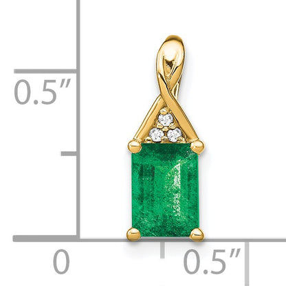 14k Rectangle Emerald and Diamond Pendant