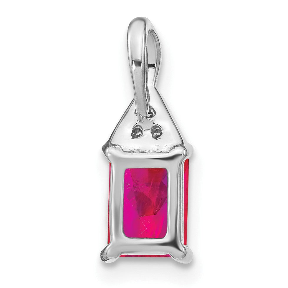 14k White Gold Emerald-shape Ruby and Diamond Pendant