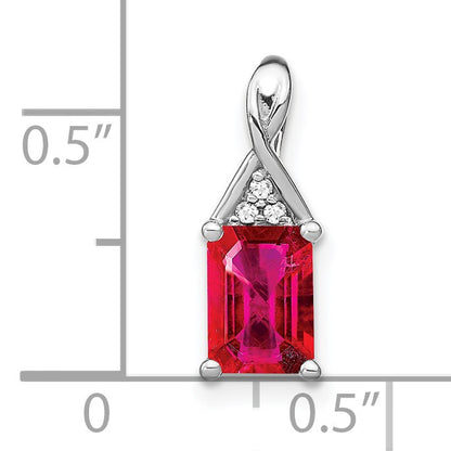 14k White Gold Emerald-shape Ruby and Diamond Pendant