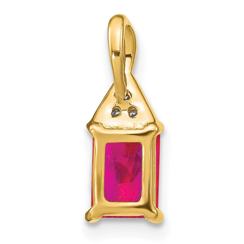 14k Emerald-shape Ruby and Diamond Pendant
