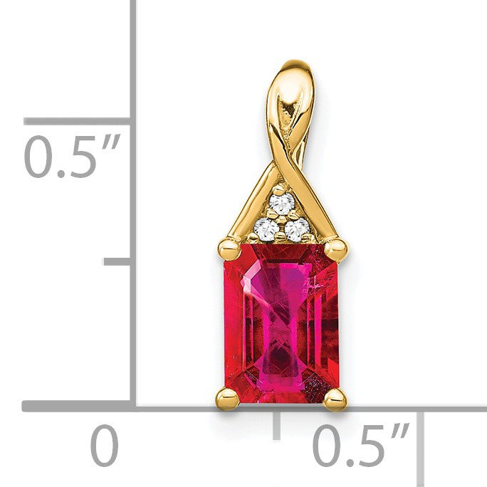 14k Emerald-shape Ruby and Diamond Pendant