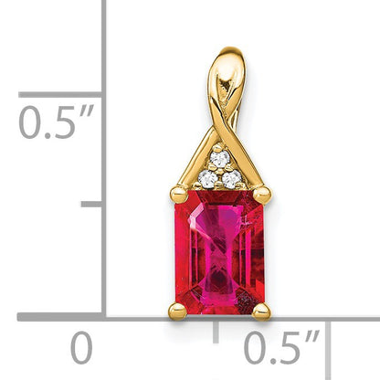 14k Emerald-shape Ruby and Diamond Pendant