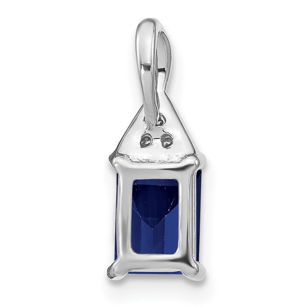 14k White Gold Emerald-shape Sapphire and Diamond Pendant