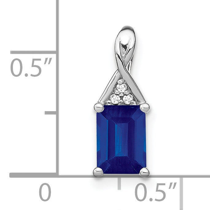 14k White Gold Emerald-shape Sapphire and Diamond Pendant