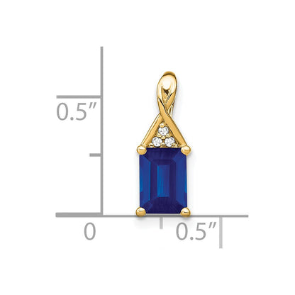 14k Emerald-shape Sapphire and Diamond Pendant