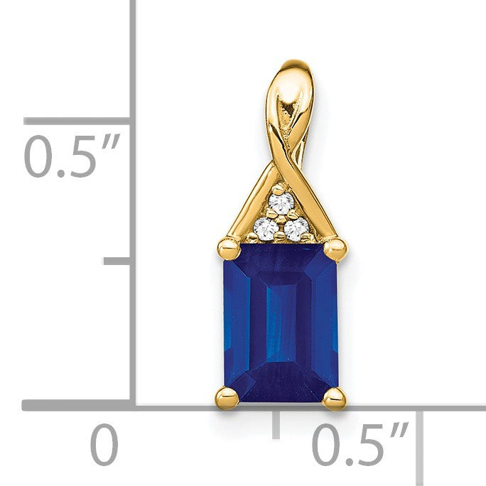 14k Emerald-shape Sapphire and Diamond Pendant