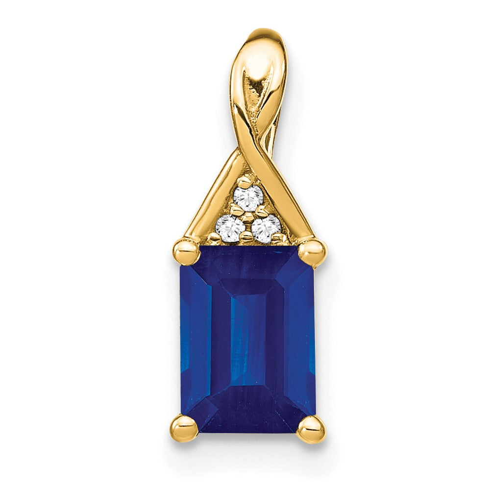 14k Emerald-shape Sapphire and Diamond Pendant