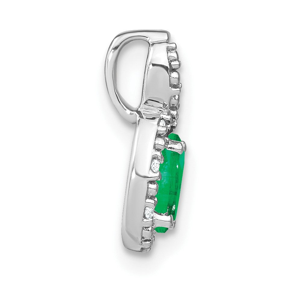 14k White Gold 6x4mm Oval Emerald and Diamond Halo Pendant