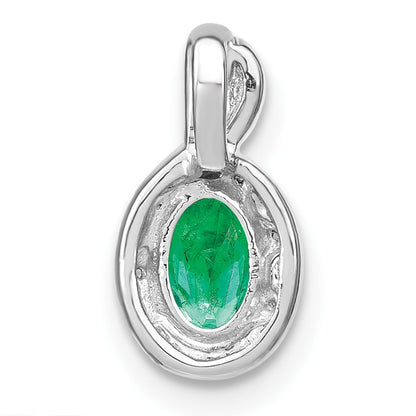 14k White Gold 6x4mm Oval Emerald and Diamond Halo Pendant