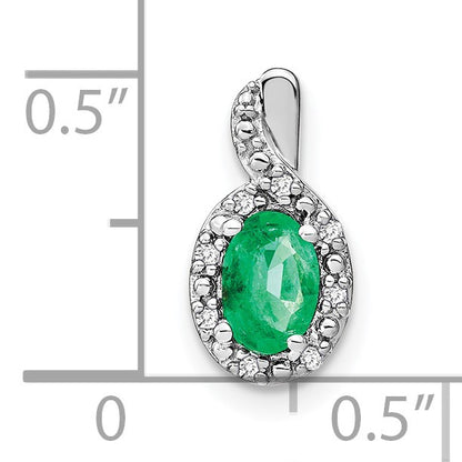 14k White Gold 6x4mm Oval Emerald and Diamond Halo Pendant