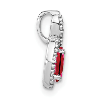 14k White Gold 6x4mm Oval Ruby and Diamond Halo Pendant