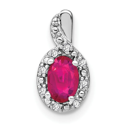 14k White Gold 6x4mm Oval Ruby and Diamond Halo Pendant