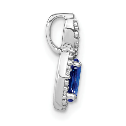 14k White Gold 6x4mm Oval Sapphire and Diamond Halo Pendant