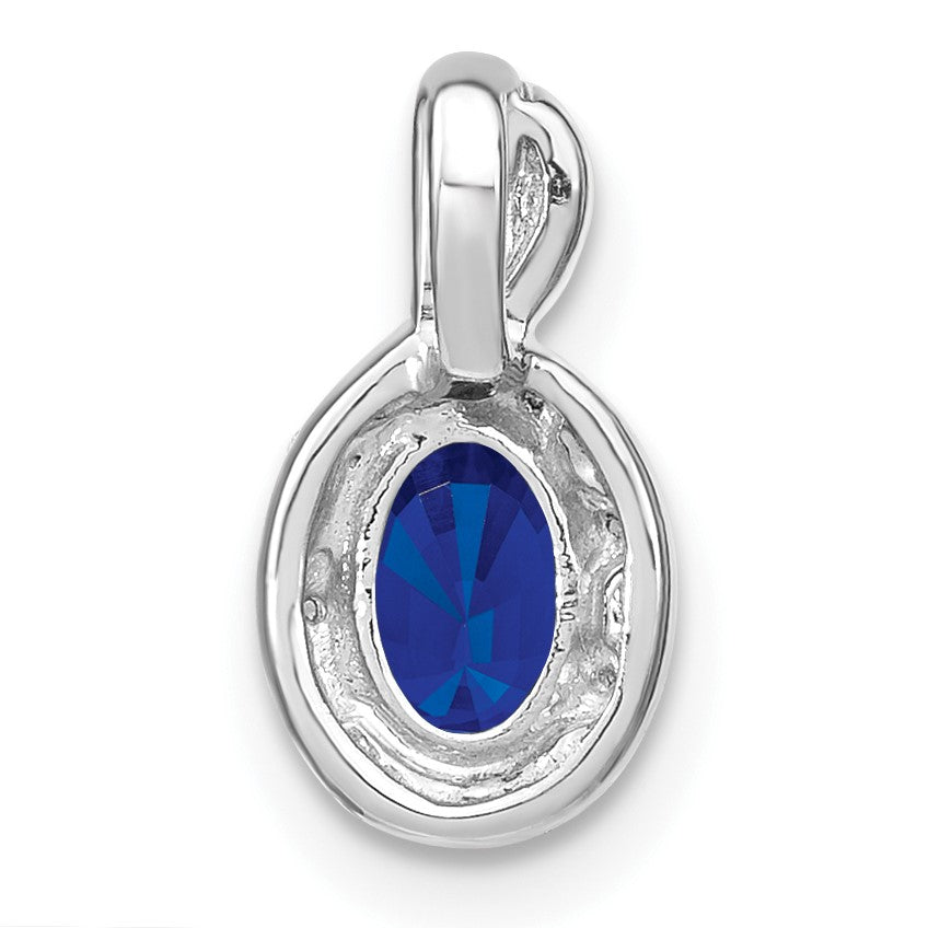 14k White Gold 6x4mm Oval Sapphire and Diamond Halo Pendant