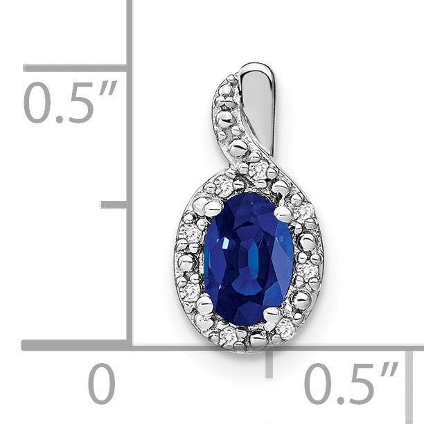 14k White Gold 6x4mm Oval Sapphire and Diamond Halo Pendant