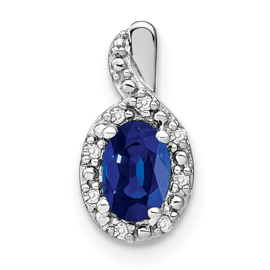 14k White Gold 6x4mm Oval Sapphire and Diamond Halo Pendant