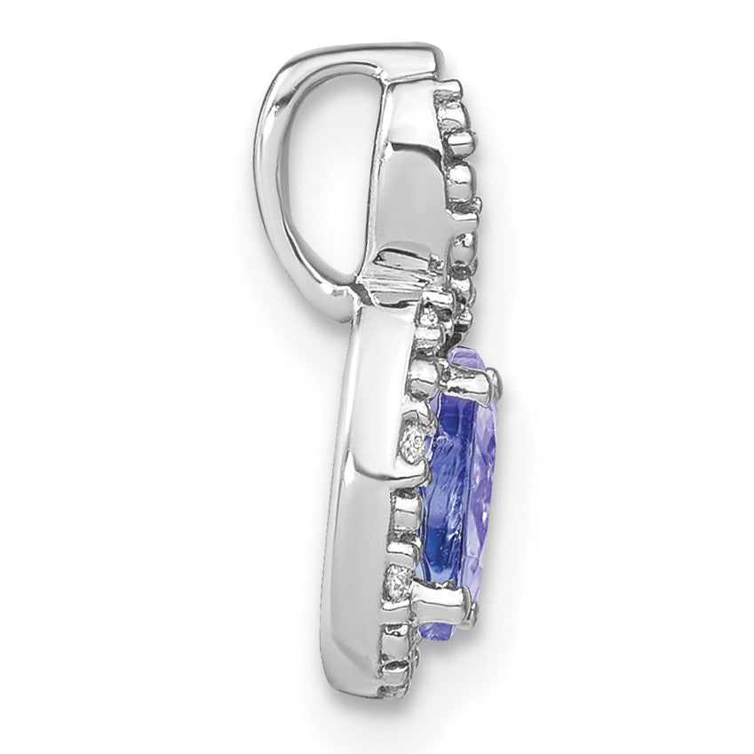 14k White Gold 6x4mm Oval Tanzanite and Diamond Halo Pendant