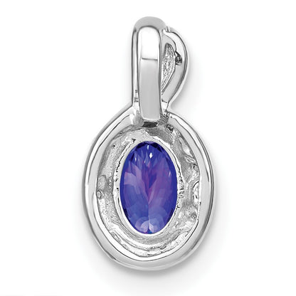 14k White Gold 6x4mm Oval Tanzanite and Diamond Halo Pendant