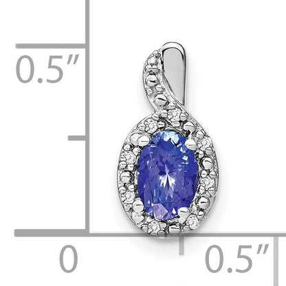 14k White Gold 6x4mm Oval Tanzanite and Diamond Halo Pendant