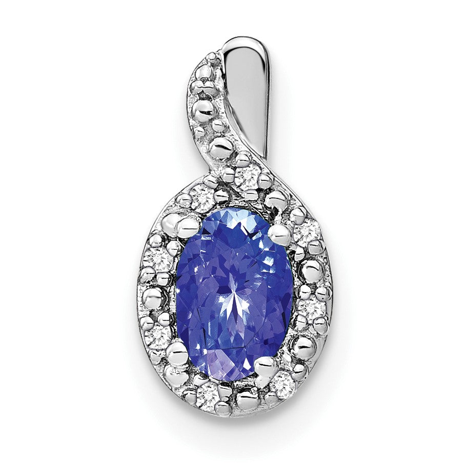 14k White Gold 6x4mm Oval Tanzanite and Diamond Halo Pendant