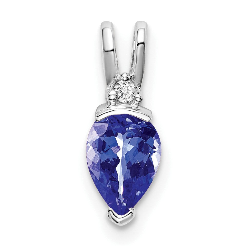 14k White Gold 7x5mm Pear Tanzanite and Diamond Pendant