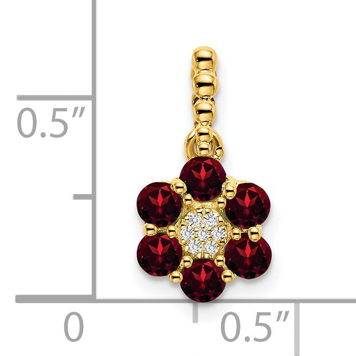 14k Garnet and Diamond Floral Pendant