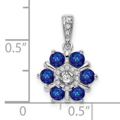 14k White Gold Sapphire and Diamond Floral Pendant