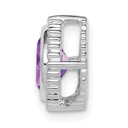 14k White Gold 6.5mm Cushion Amethyst Beaded Edge Chain Slide