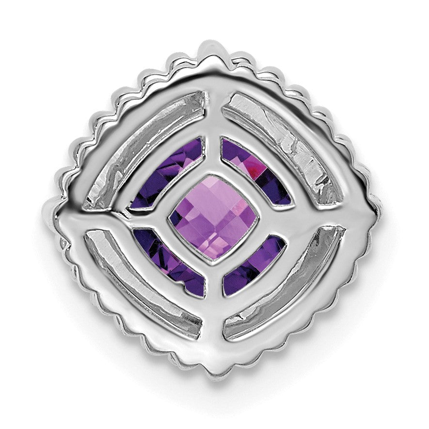 14k White Gold 6.5mm Cushion Amethyst Beaded Edge Chain Slide