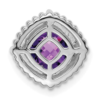 14k White Gold 6.5mm Cushion Amethyst Beaded Edge Chain Slide