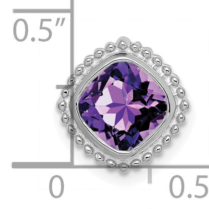 14k White Gold 6.5mm Cushion Amethyst Beaded Edge Chain Slide